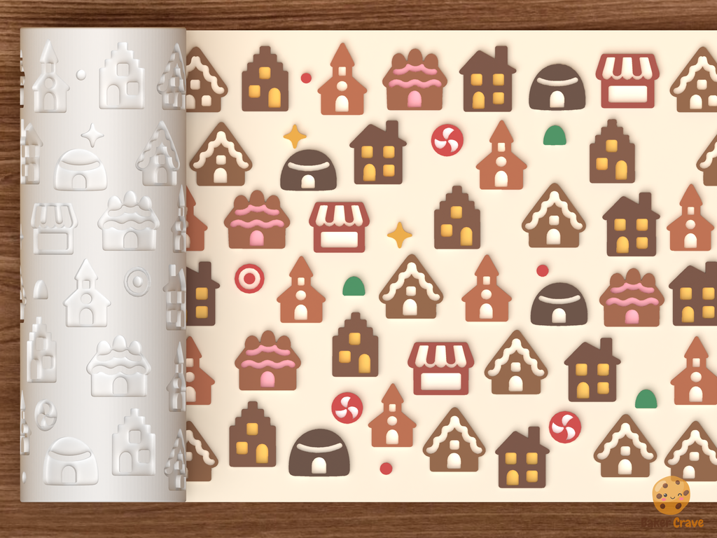 Gingerbread House Village Textured Roller STL File
