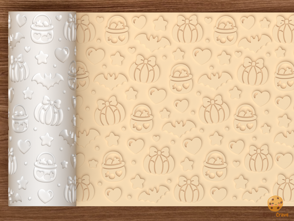 Pastelween Bow Pumpkin Textured Roller STL File - 01 main photo emboss