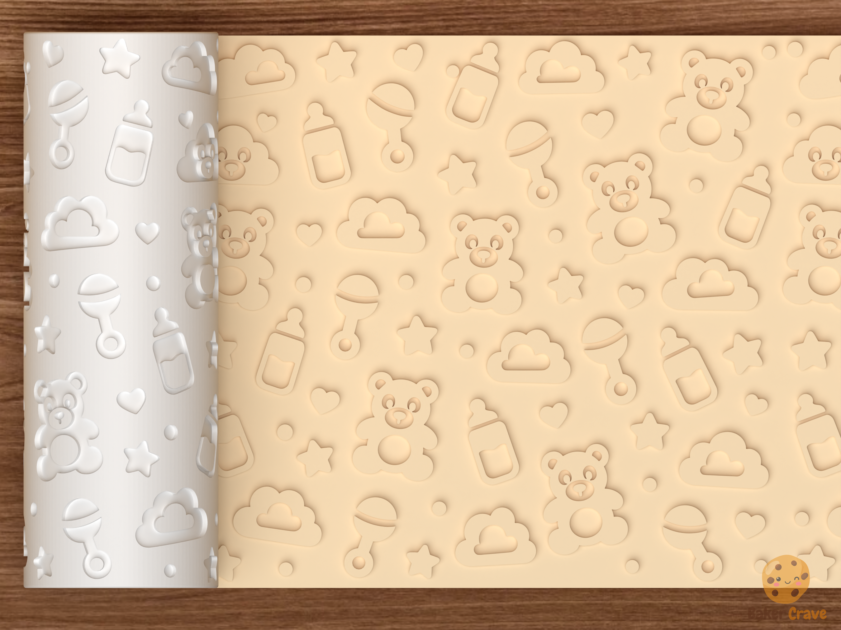Baby Shower Teddy Bear Textured Roller STL File - 01 main photo emboss