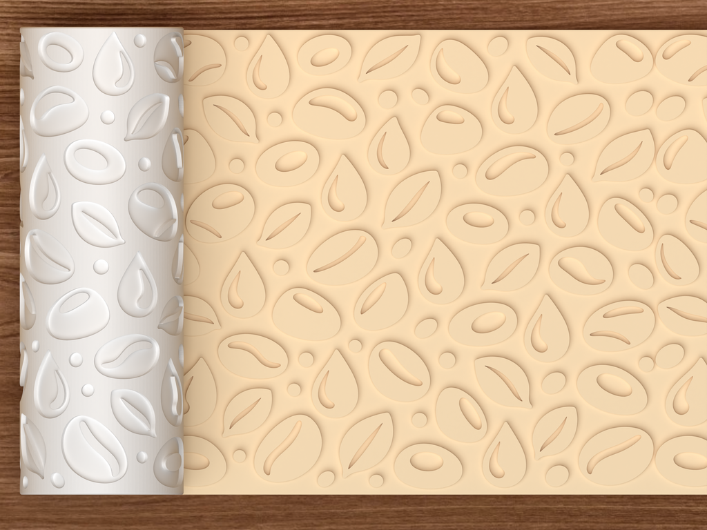 Coffee Bean Botanical Textured Roller STL File - 01 main photo emboss