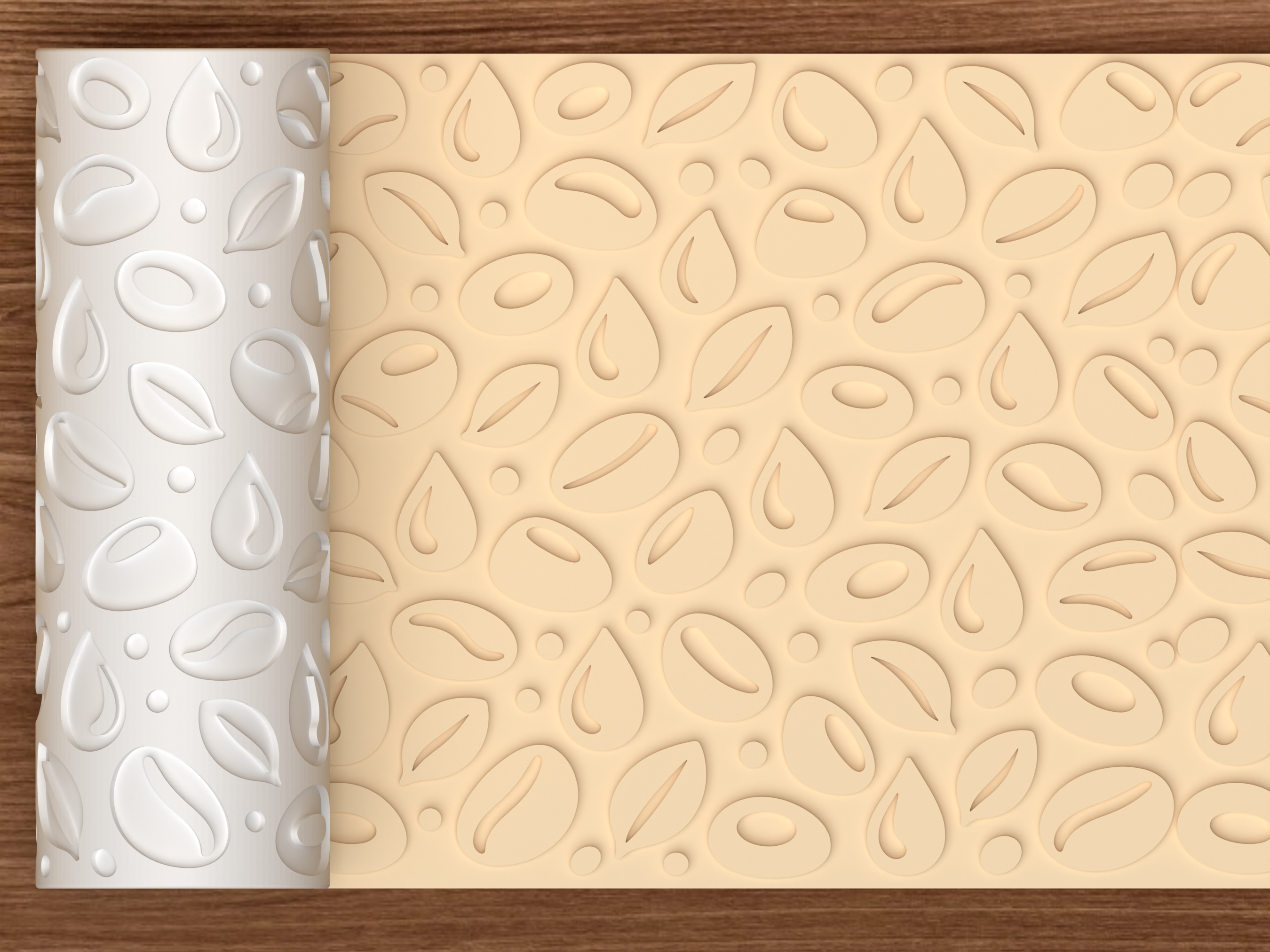 Coffee Bean Botanical Textured Roller STL File - 01 main photo emboss