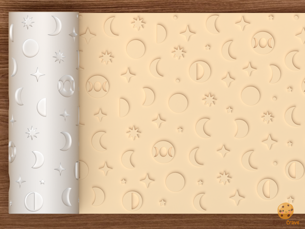Celestial Moon Phases Textured Roller STL File - 01 main photo emboss