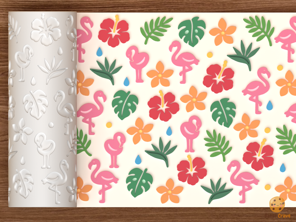 Tropical Flamingo Hibiscus Textured Roller STL File