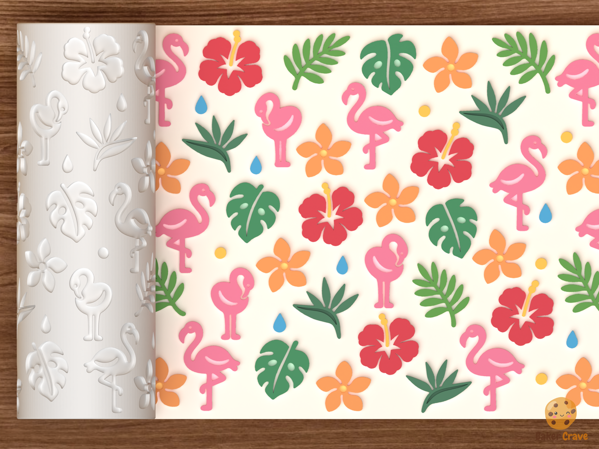 Tropical Flamingo Hibiscus Textured Roller STL File