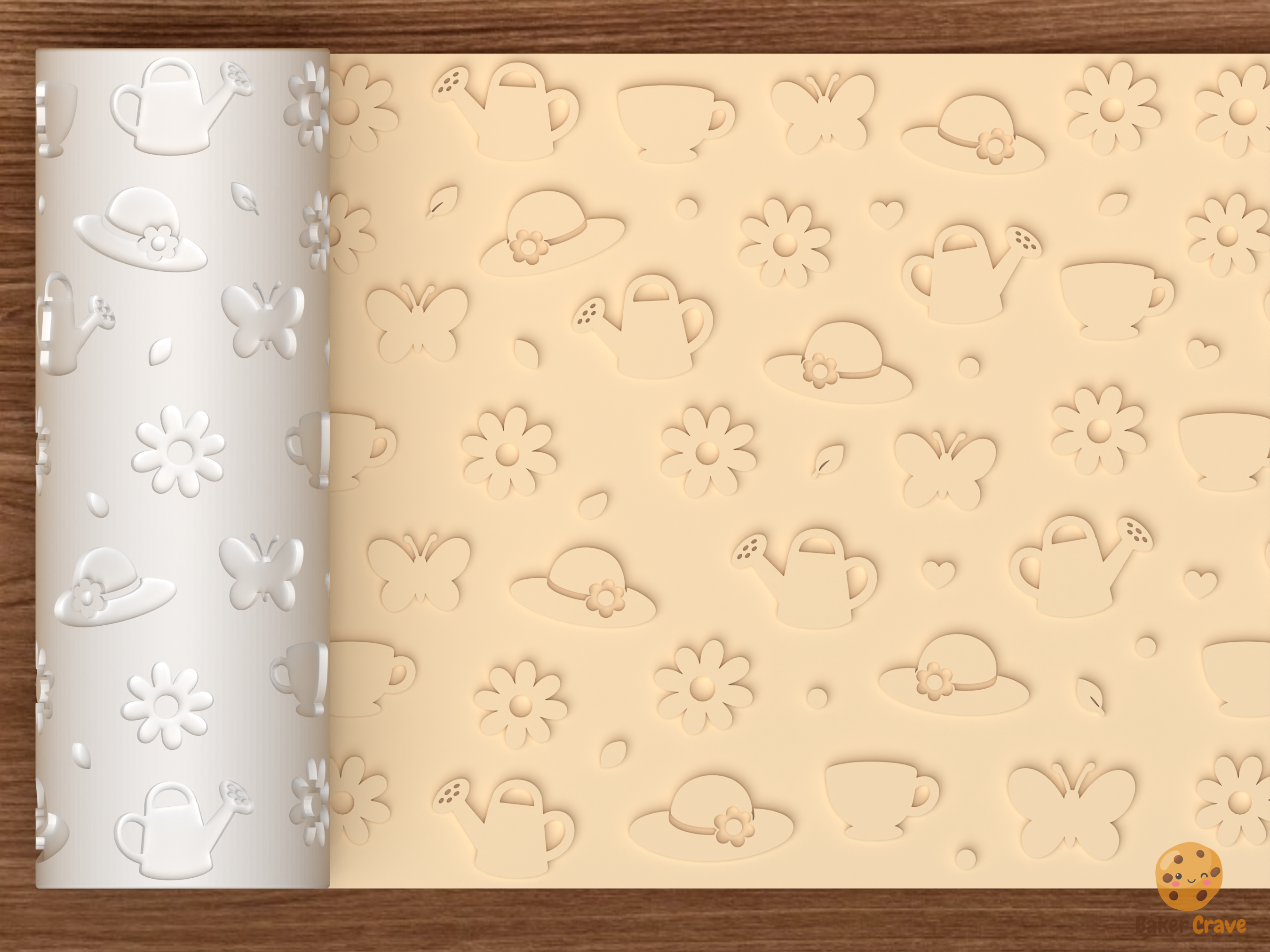 Spring Garden Tea Party Textured Roller STL File - 01 main photo emboss
