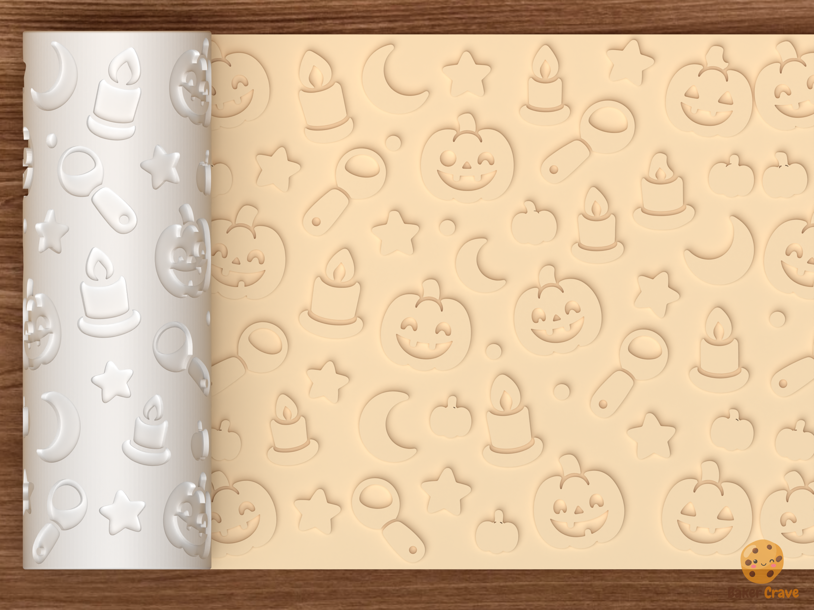 Pumpkin Carving Night Textured Roller STL File - 01 main photo emboss