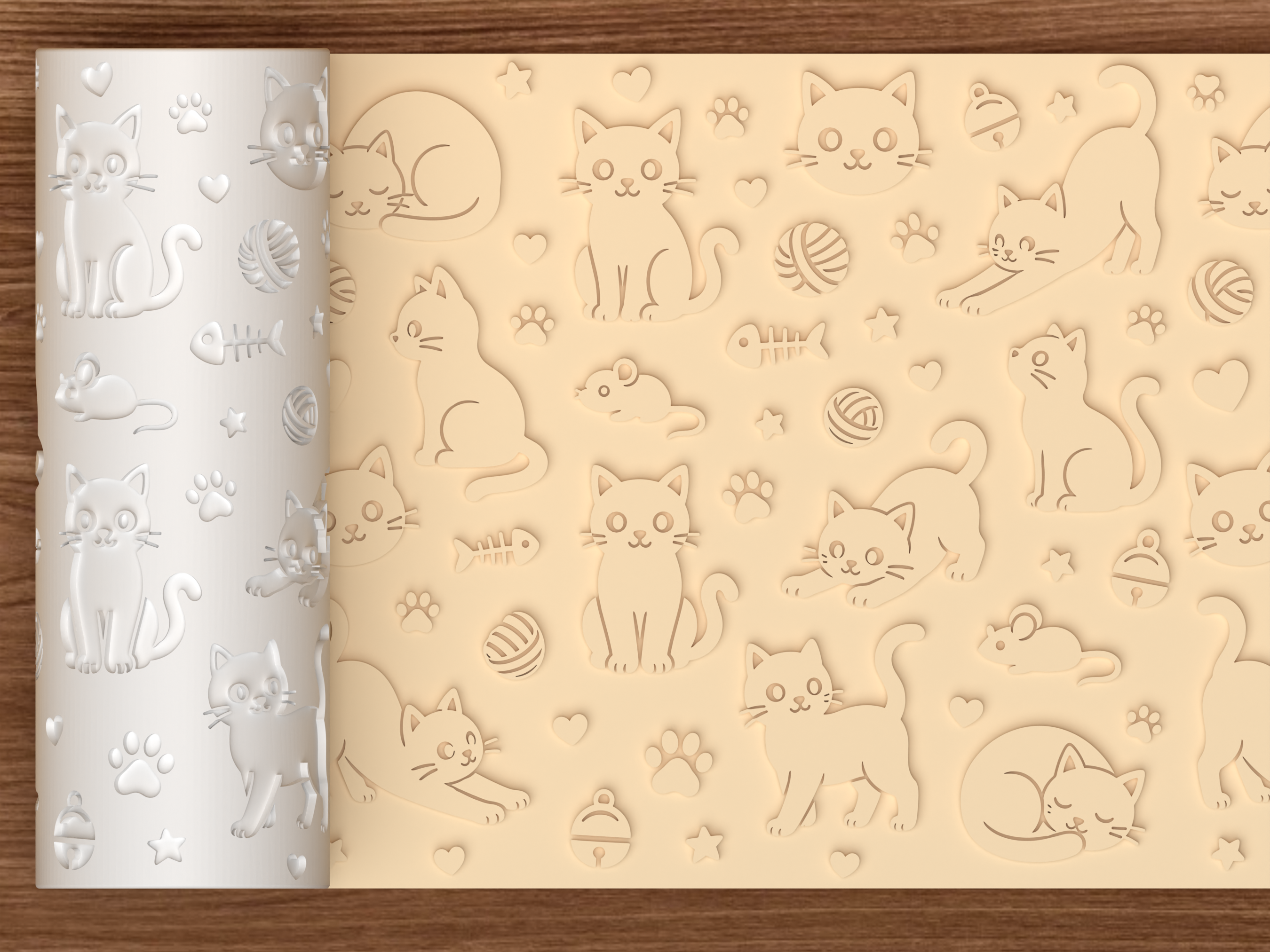 Cat Textured Roller STL File - 01 main photo emboss