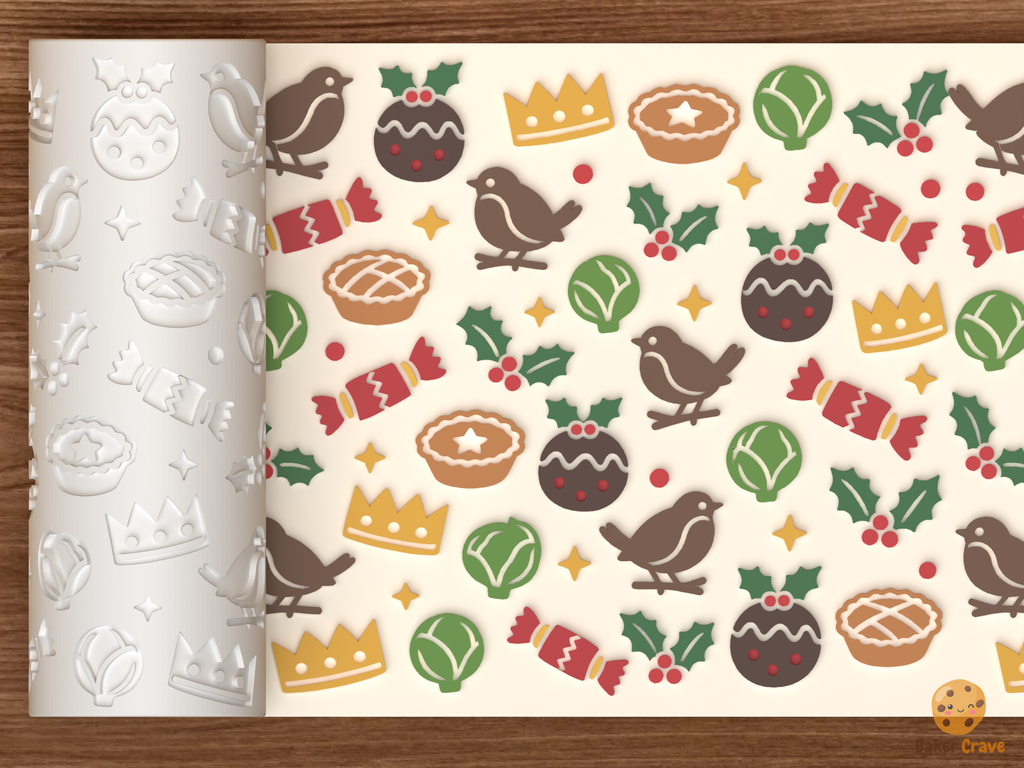 British Christmas Robin Pudding Crackers Textured Roller STL File