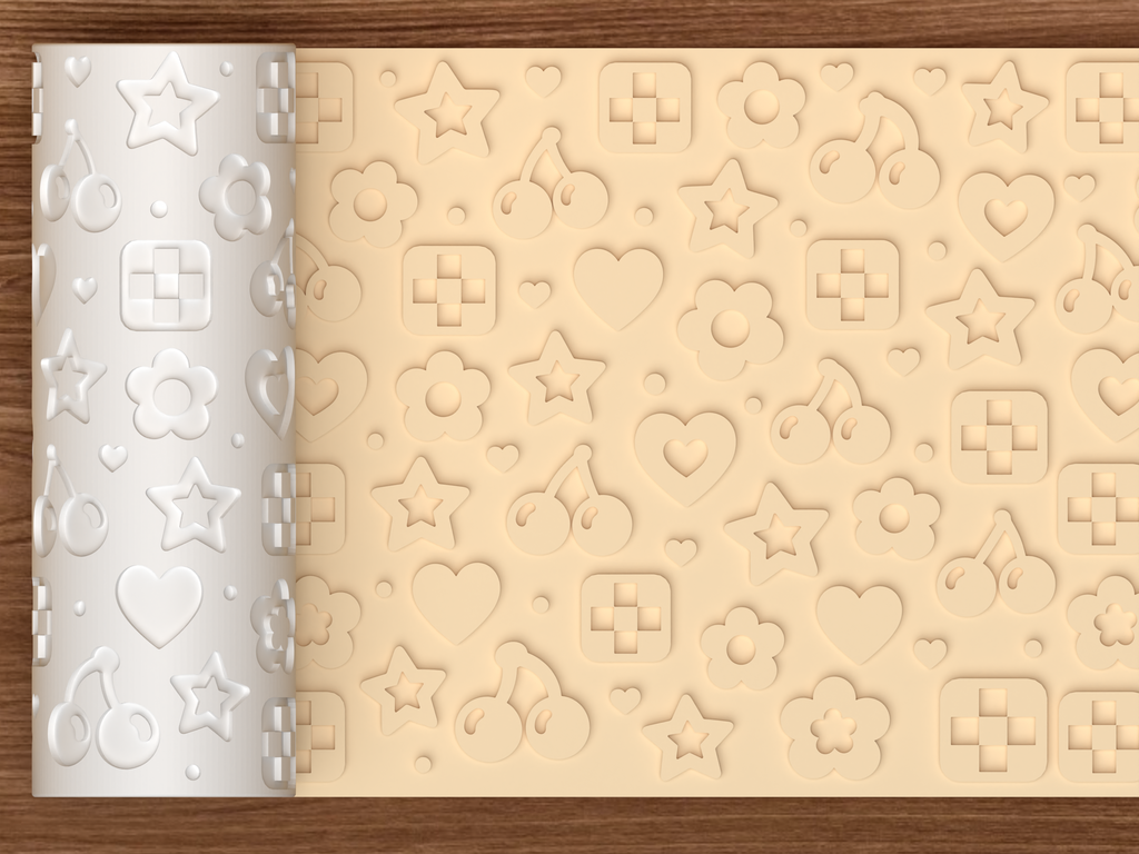 Retro Kawaii Icons Textured Roller STL File - 01 main photo emboss