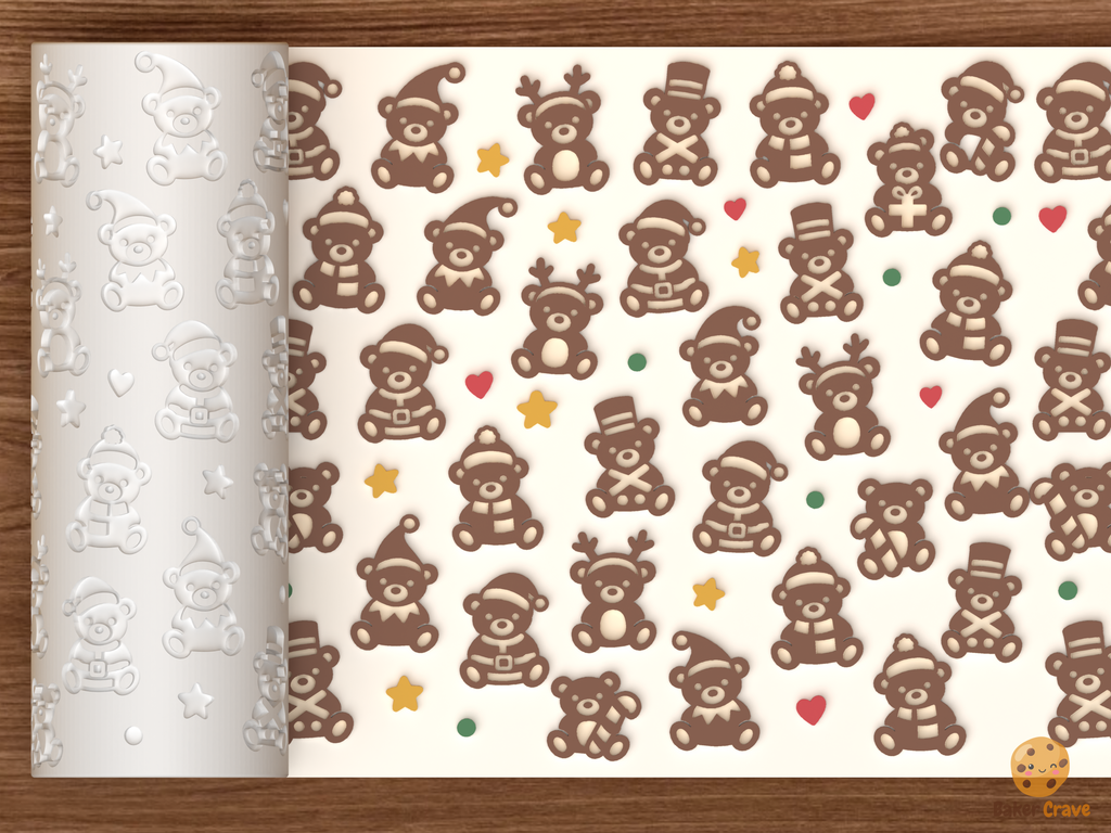 Christmas Teddy Bears In Holiday Costumes Textured Roller STL File