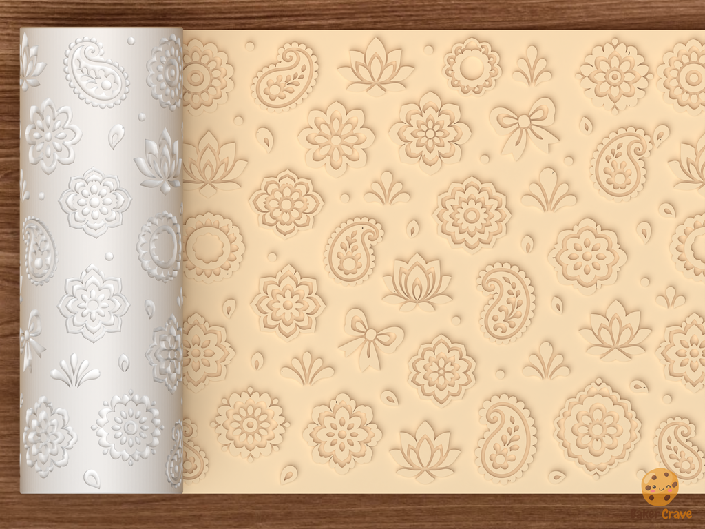 Boho Paisley Floral Textured Roller STL File - 01 main photo emboss