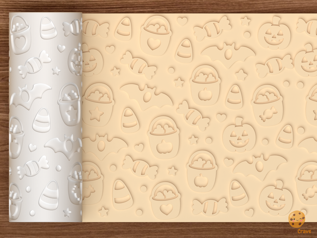 Trick Or Treat Candy Bucket Textured Roller STL File - 01 main photo emboss