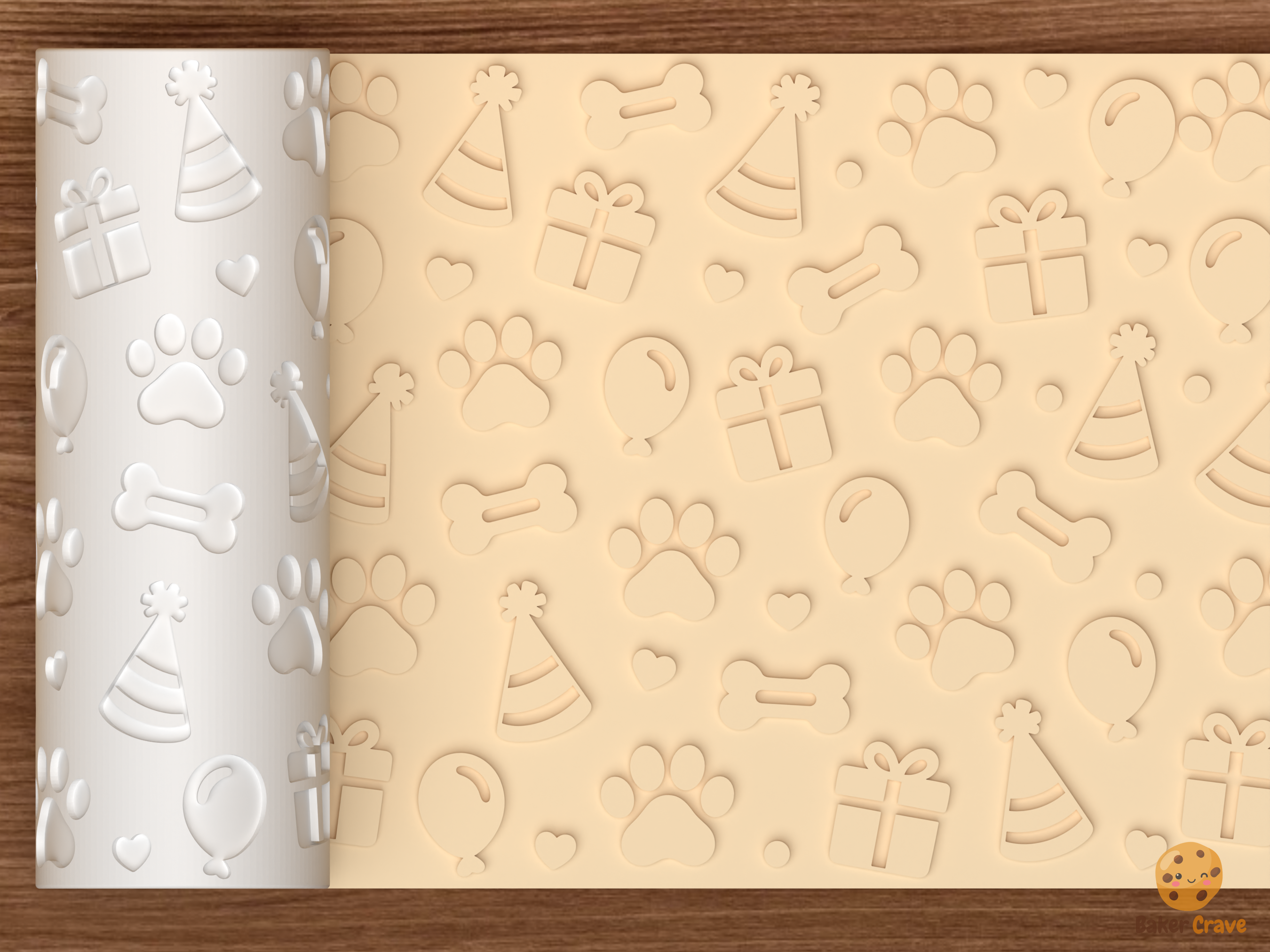 Pet Birthday Textured Roller STL File - 01 main photo emboss