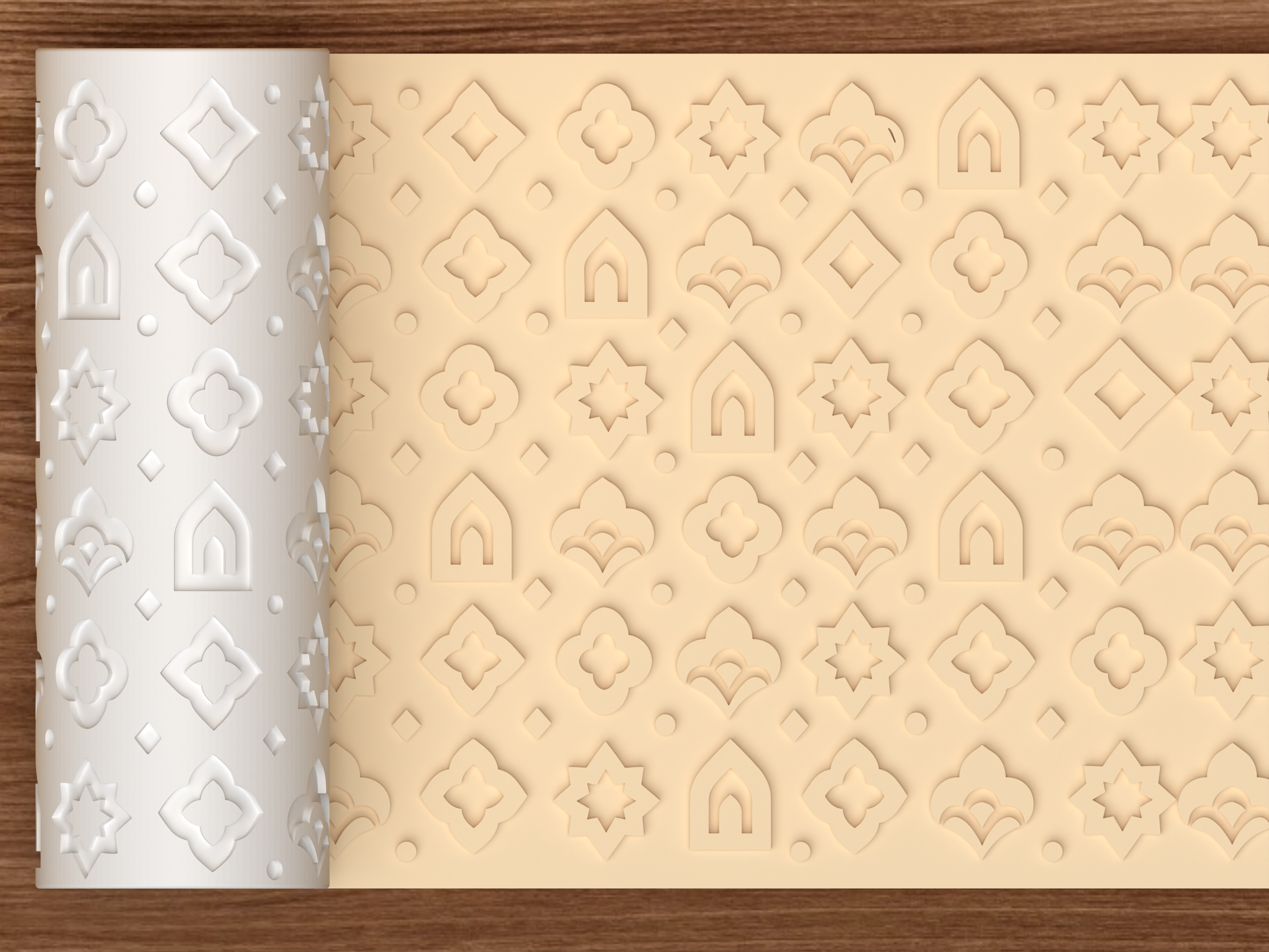 Moroccan Islamic Geometry Textured Roller STL File - 01 main photo emboss