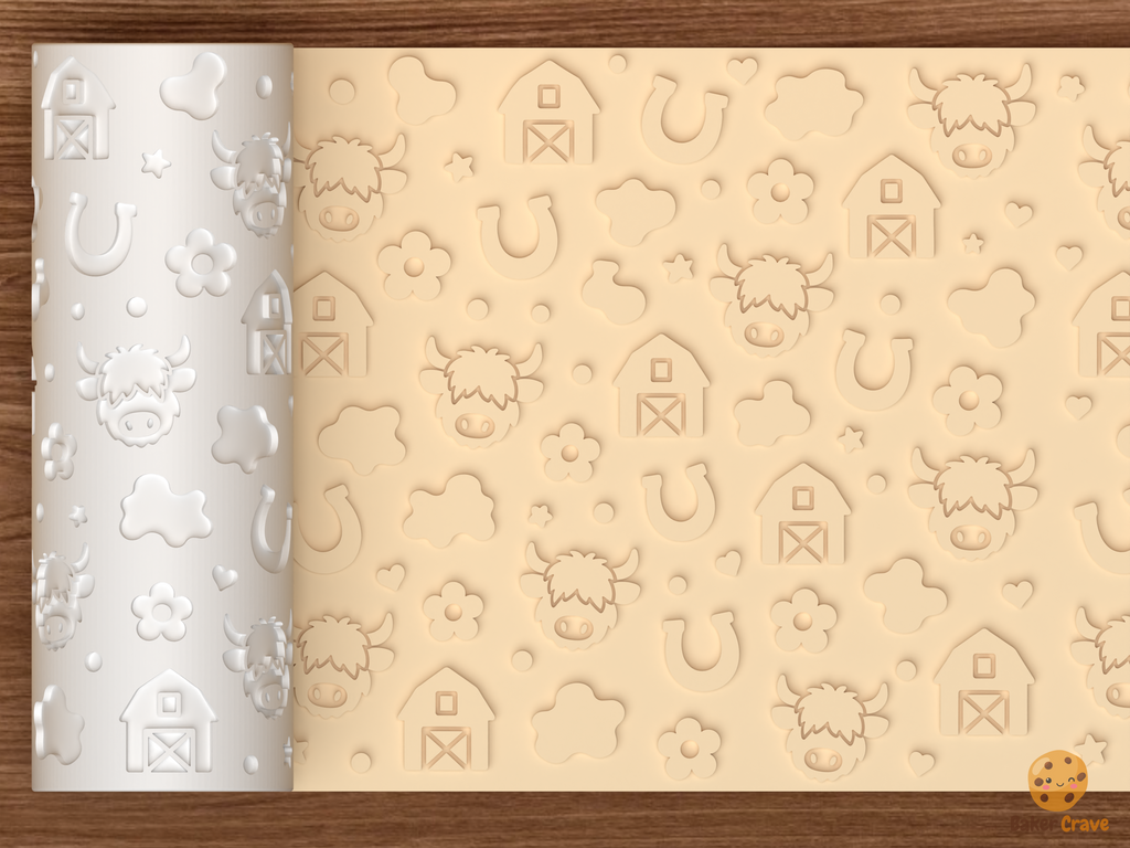 Highland Cow Farm Textured Roller STL File - 01 main photo emboss