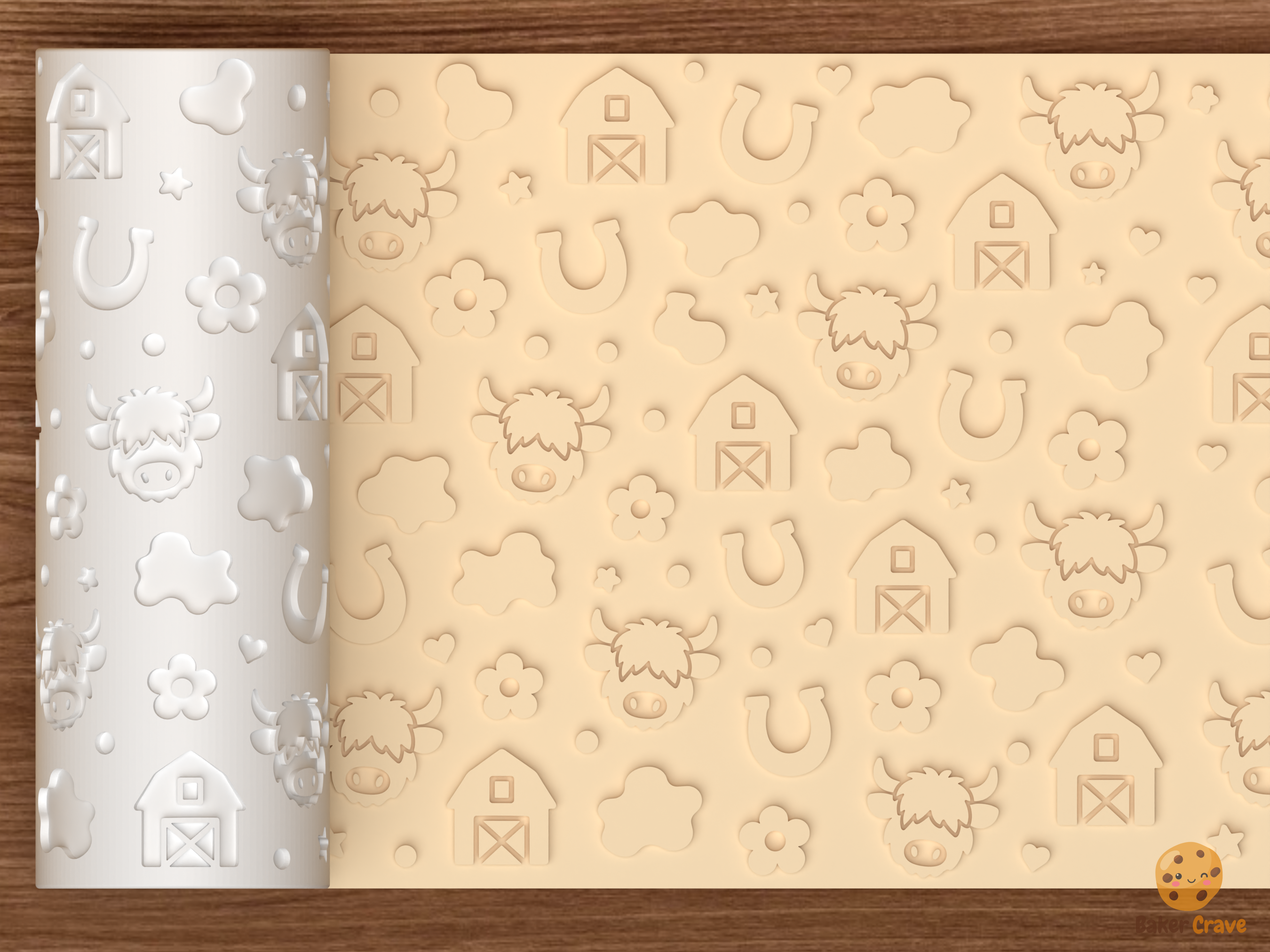 Highland Cow Farm Textured Roller STL File - 01 main photo emboss