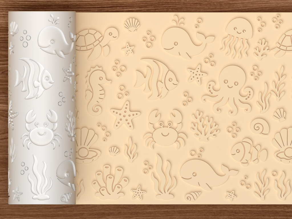 Ocean Animals Textured Roller STL File - 01 main photo emboss