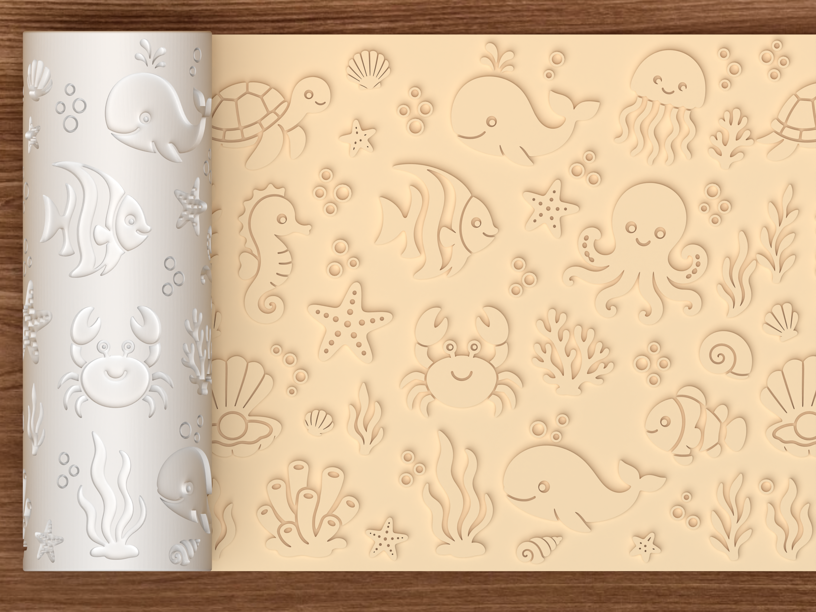 Ocean Animals Textured Roller STL File - 01 main photo emboss