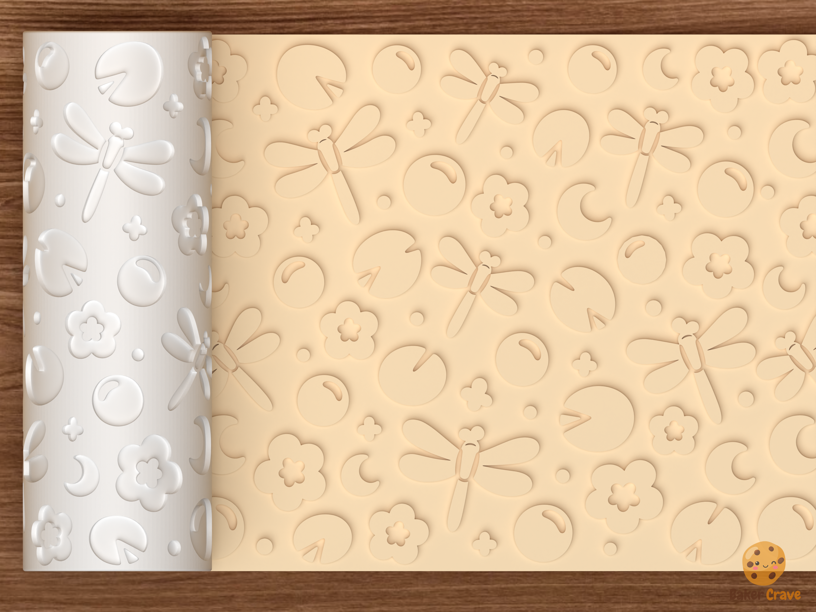 Dragonfly Pond Textured Roller STL File - 01 main photo emboss