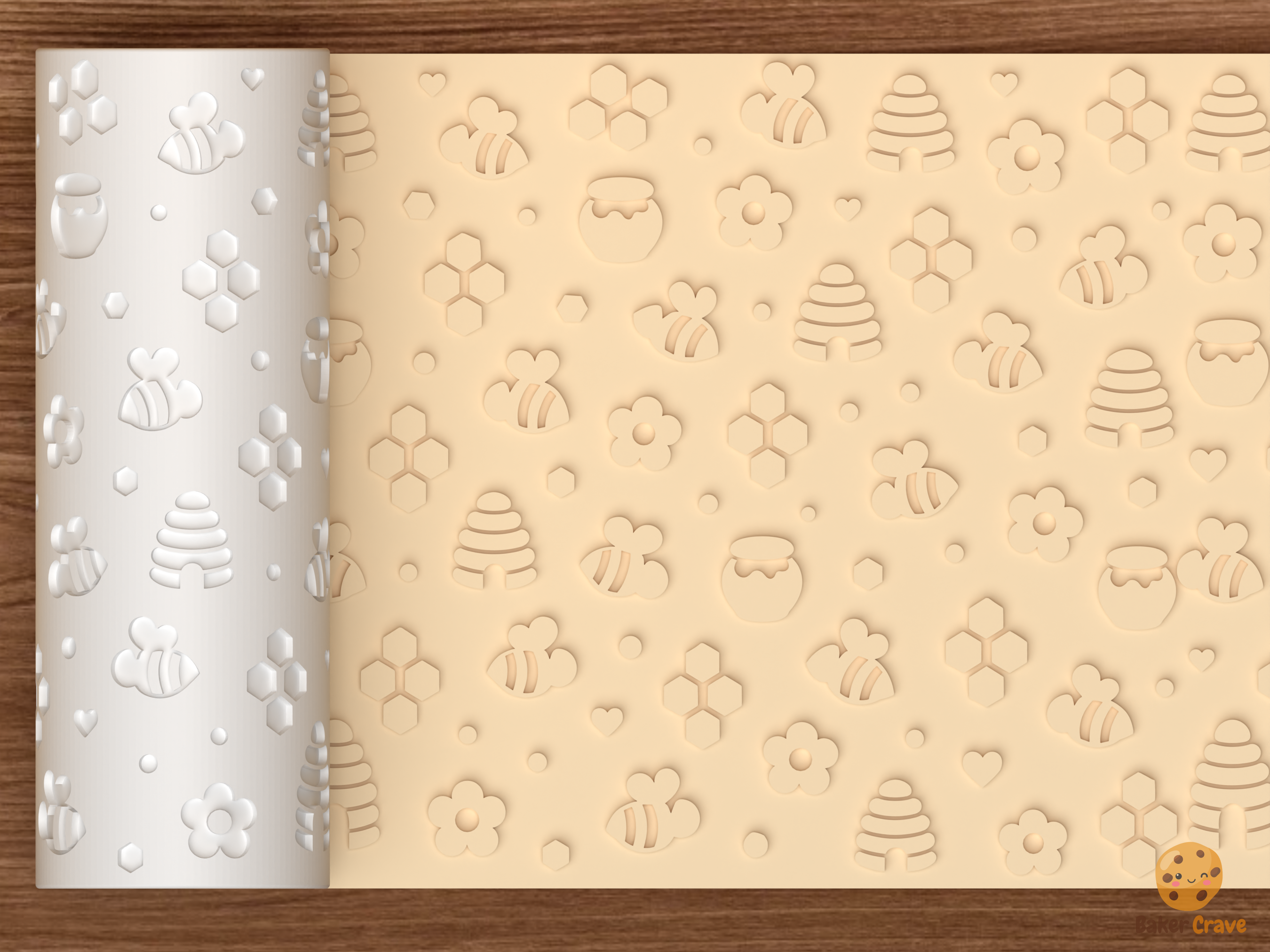 Honey Bee Garden Textured Roller STL File - 01 main photo emboss