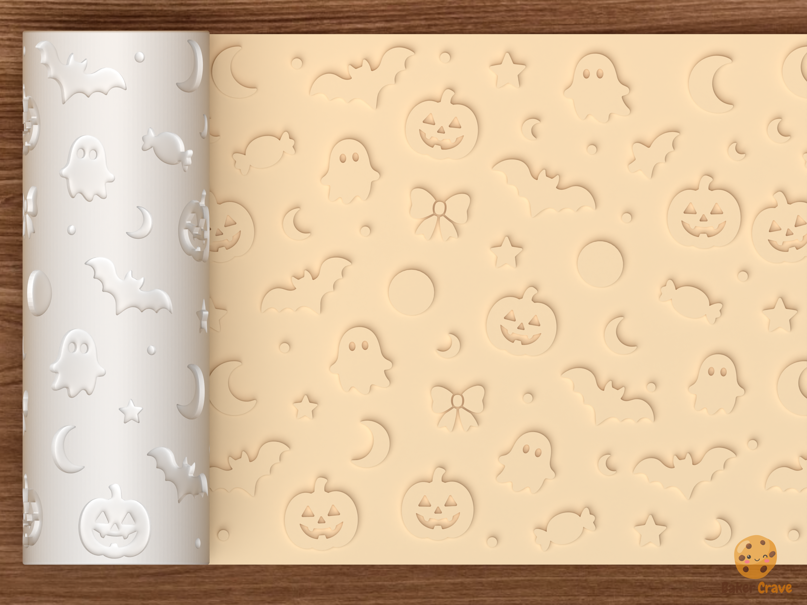 Halloween Spooky Icons Textured Roller STL File - 01 main photo emboss