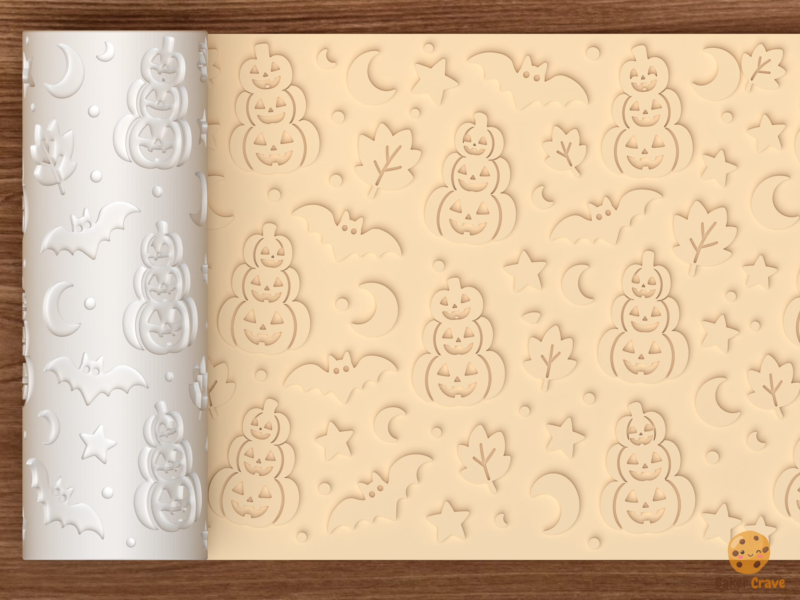 Jack O Lantern Stack Textured Roller STL File - 01 main photo emboss