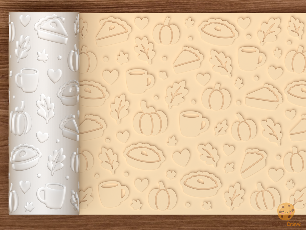 Autumn Pie and Pumpkin Textured Roller STL File - 01 main photo emboss