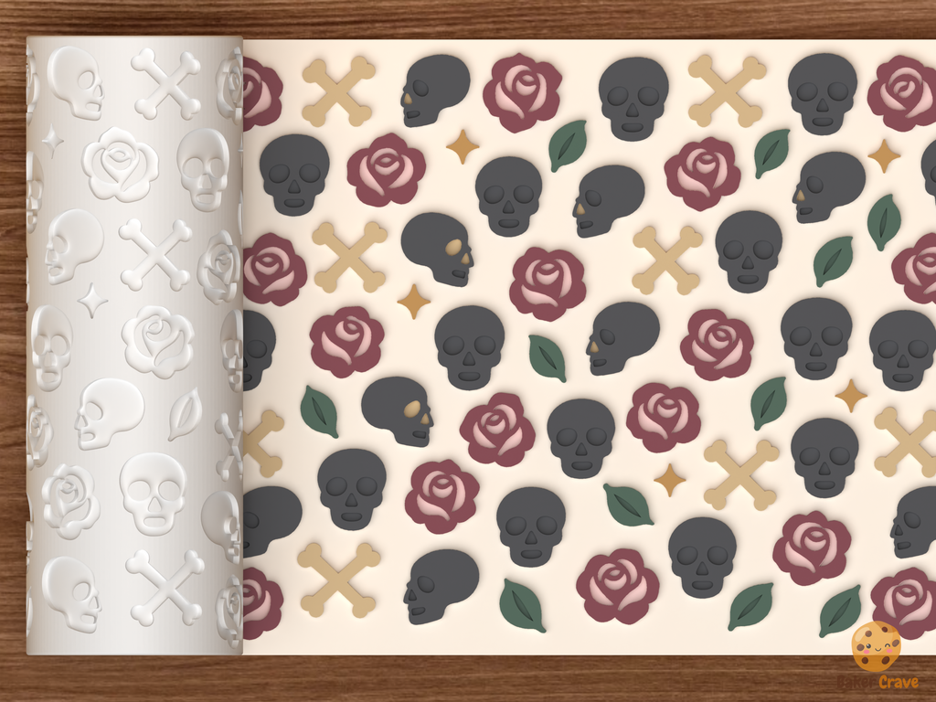 Gothic Skulls Roses Textured Roller STL File