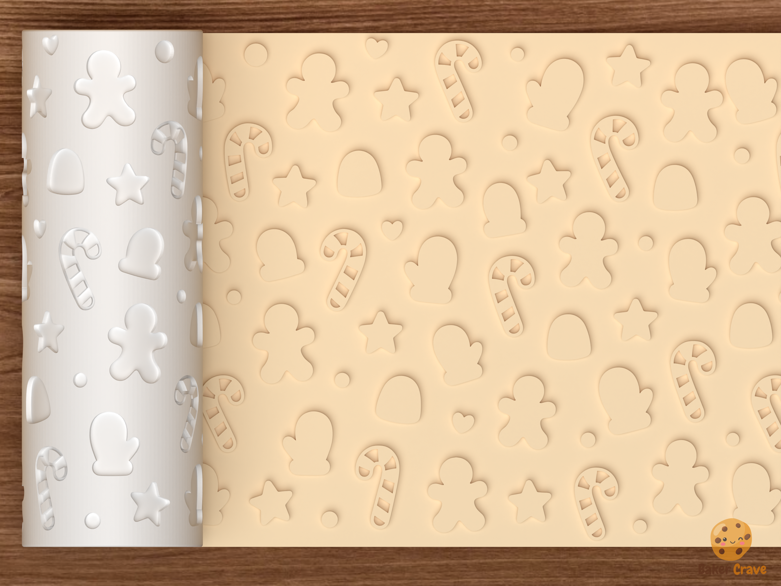 Christmas Cookie Icons Textured Roller STL File - 01 main photo emboss