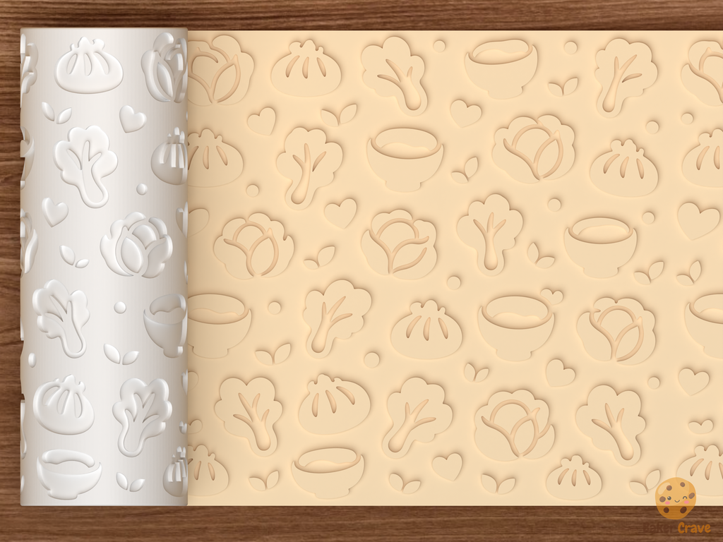Dumpling Soup Vegetables Textured Roller STL File - 01 main photo emboss