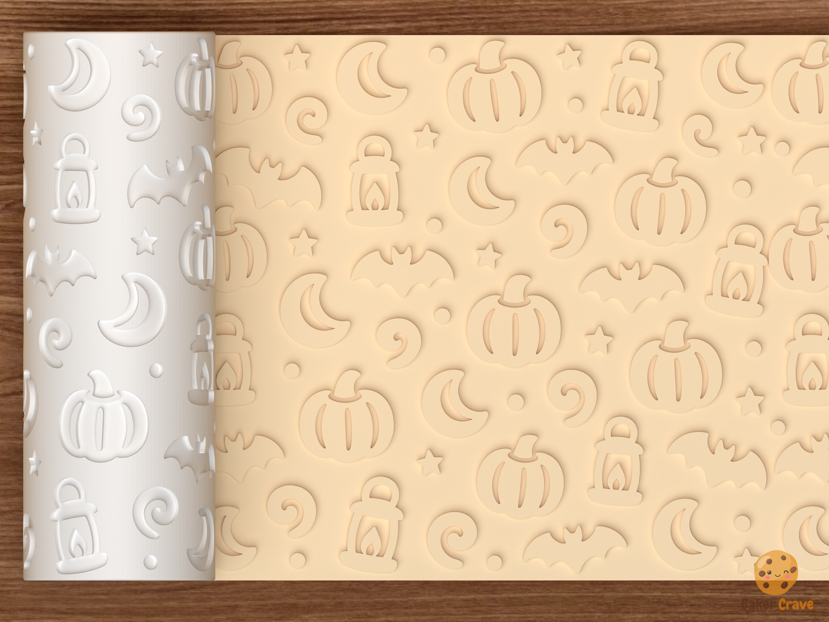 Moonlit Pumpkin Patch Textured Roller STL File - 01 main photo emboss