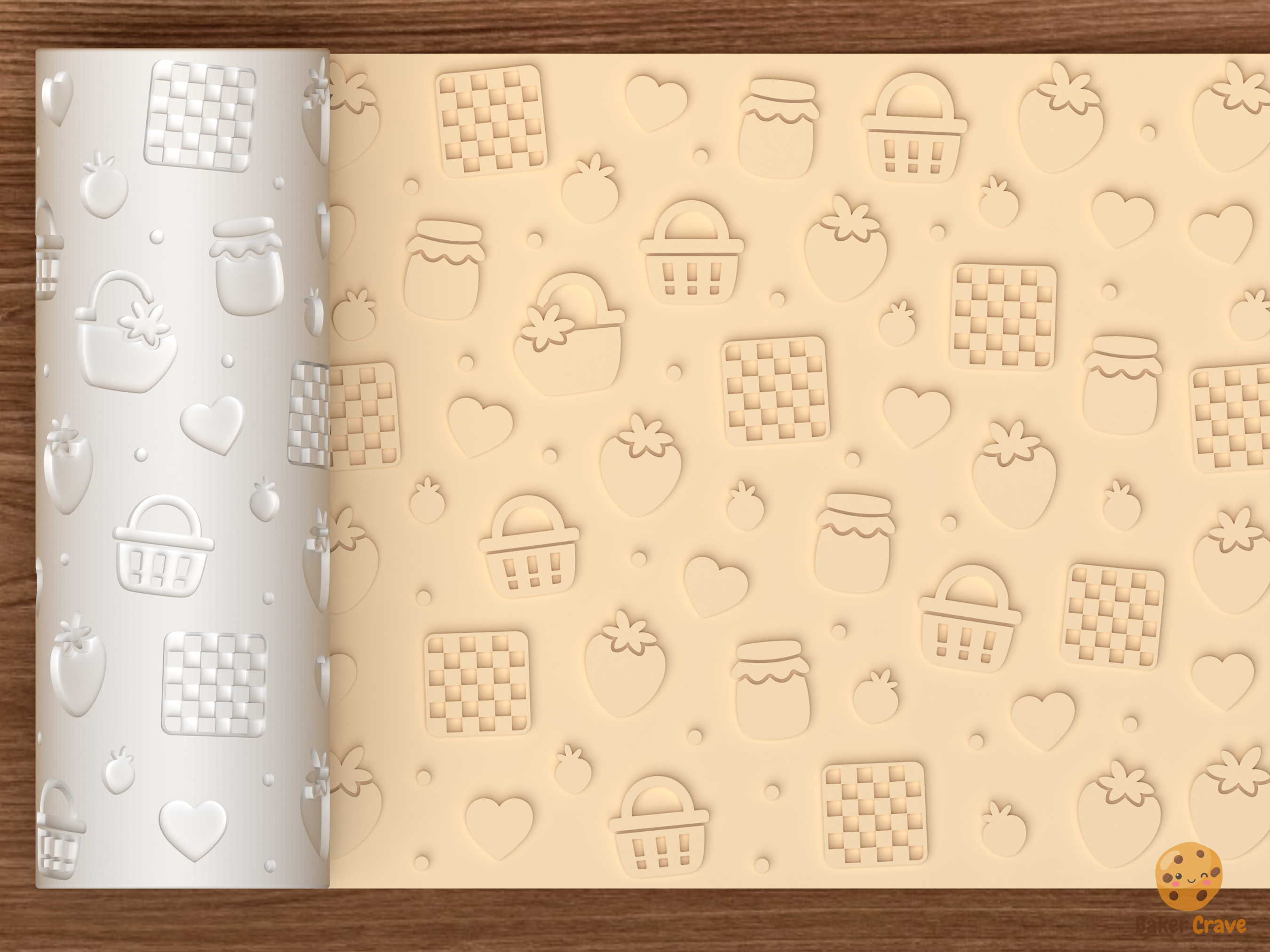 Strawberry Picnic Textured Roller STL File - 01 main photo emboss