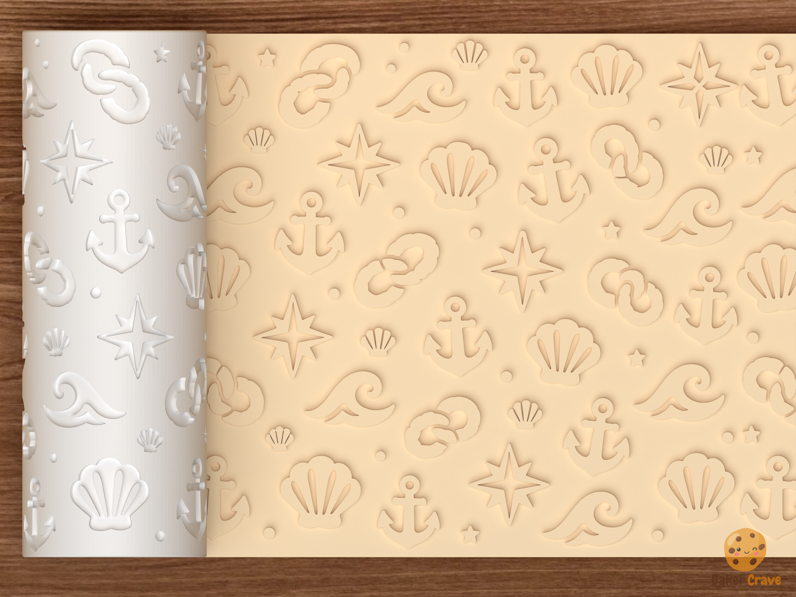 Nautical Ocean Textured Roller STL File - 01 main photo emboss