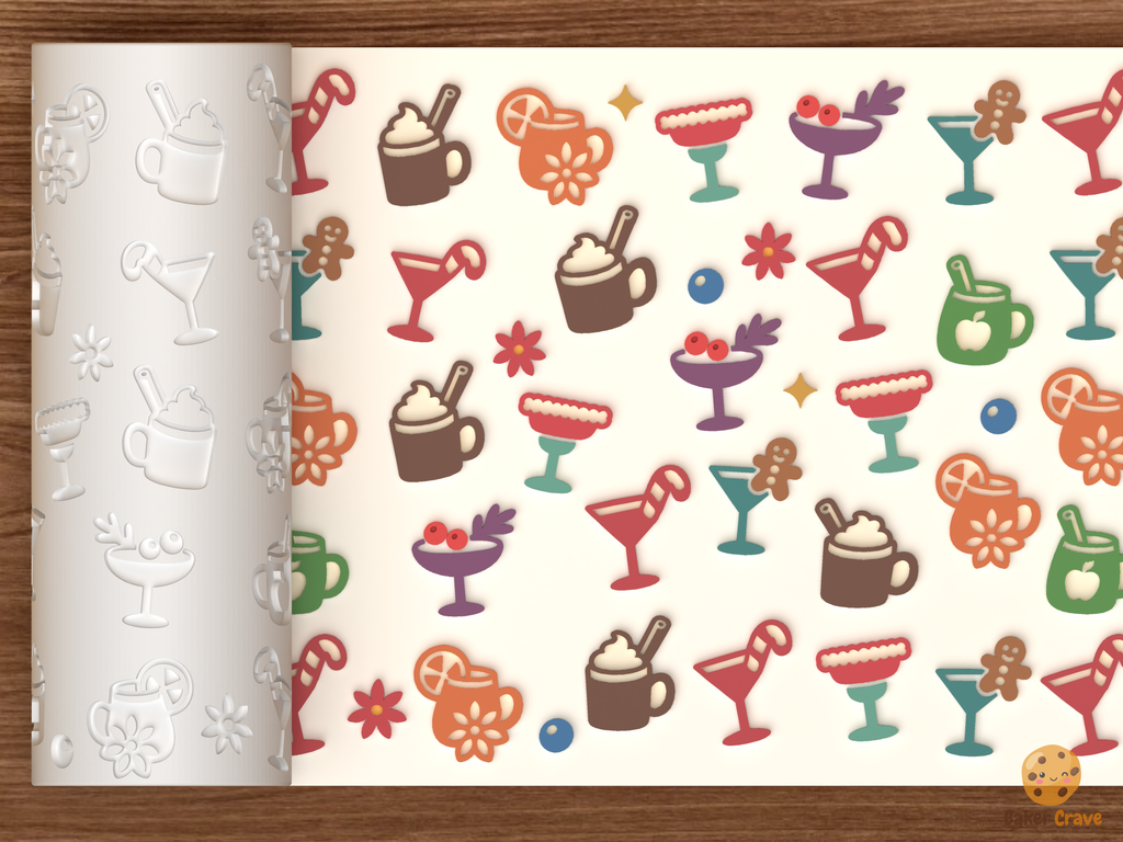 Christmas Cocktails Festive Holiday Drinks Textured Roller STL File