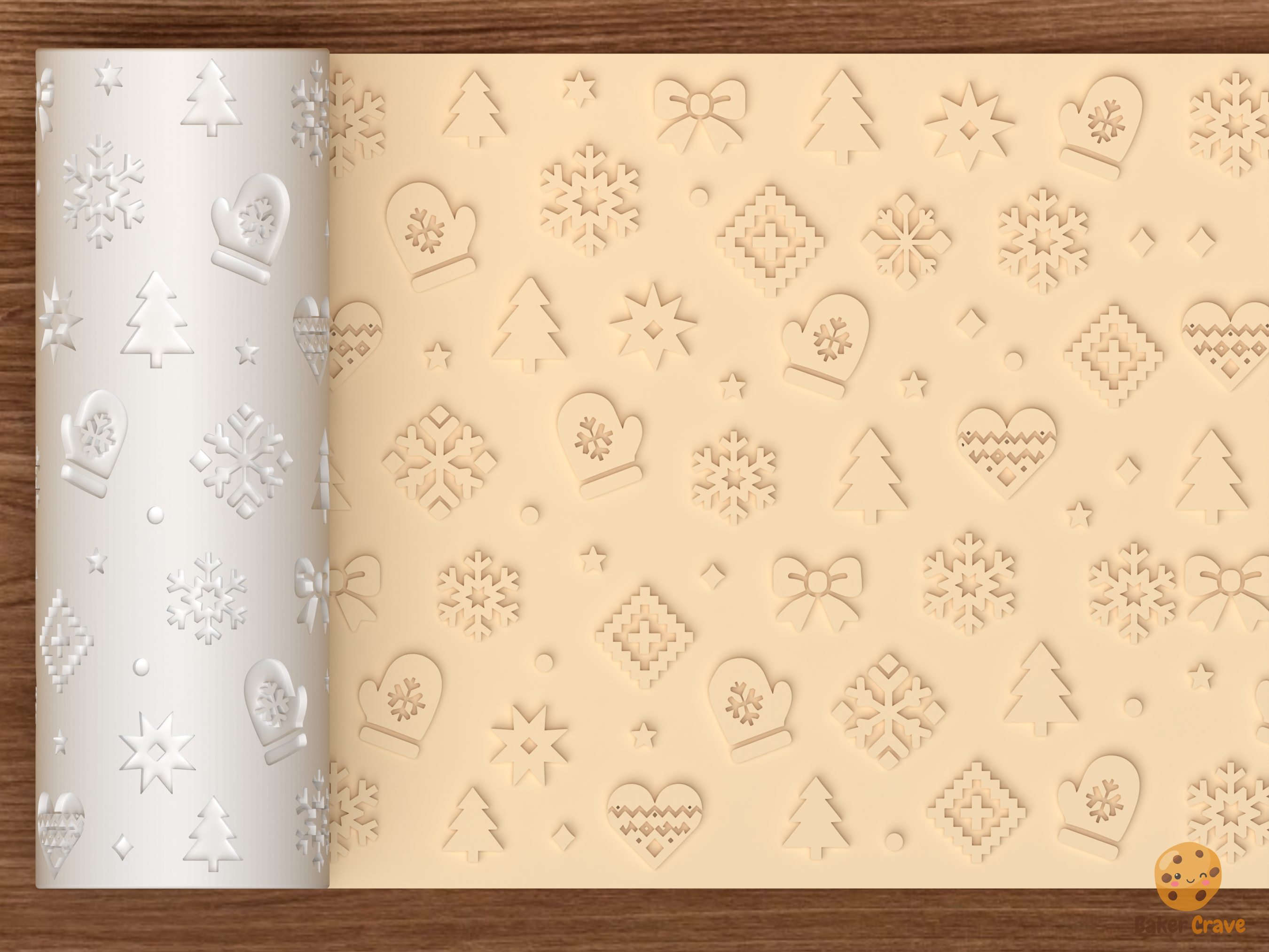 Nordic Winter Holiday Textured Roller STL File - 01 main photo emboss