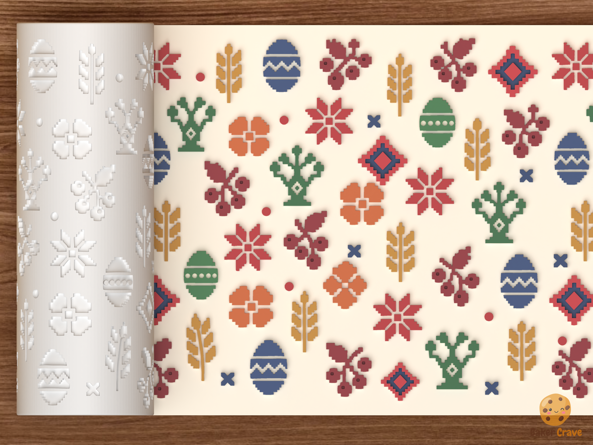 Ukrainian Vyshyvanka Cross Stitch Motifs Textured Roller