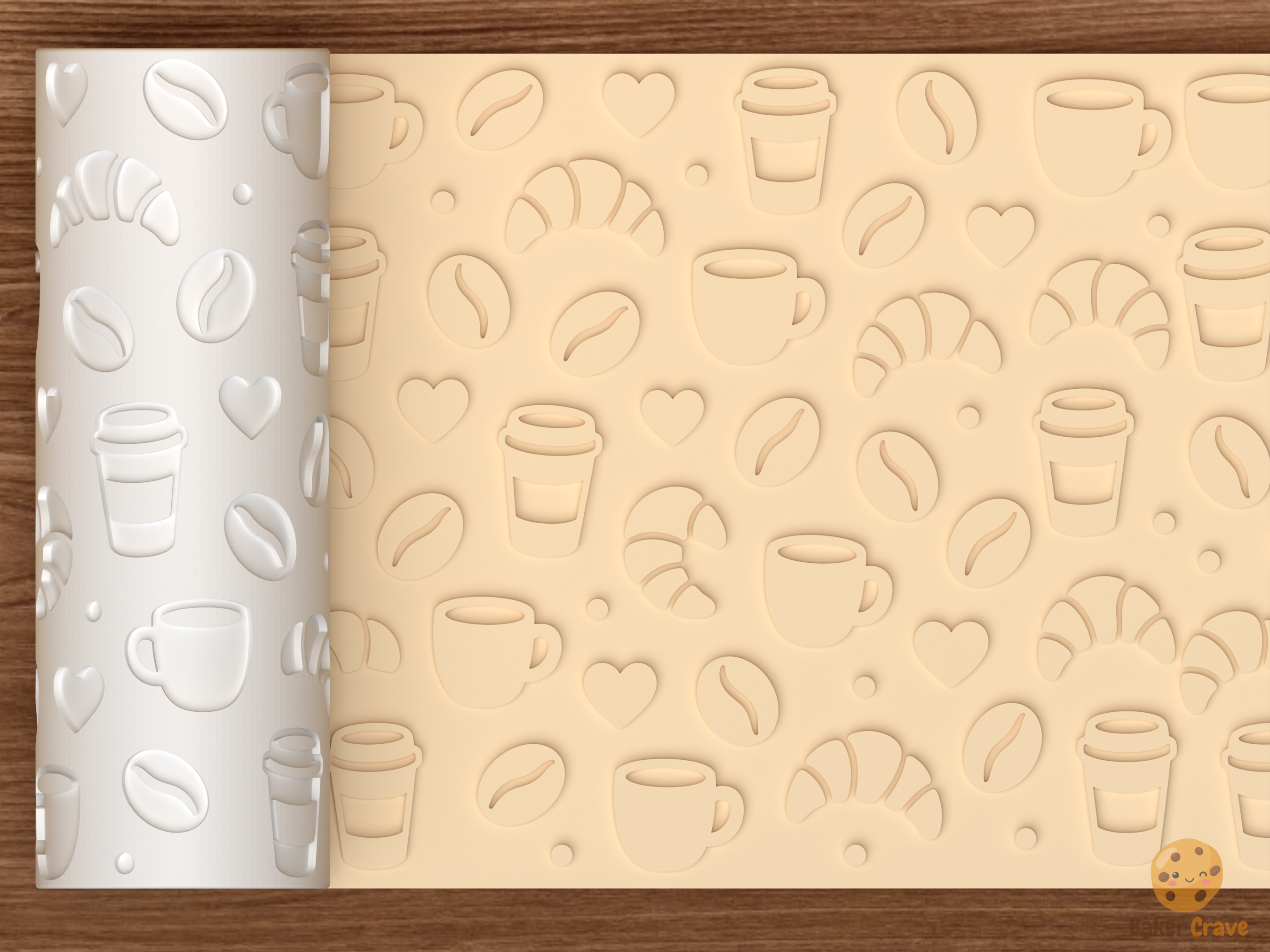 Coffee Shop Pastry Textured Roller STL File - 01 main photo emboss