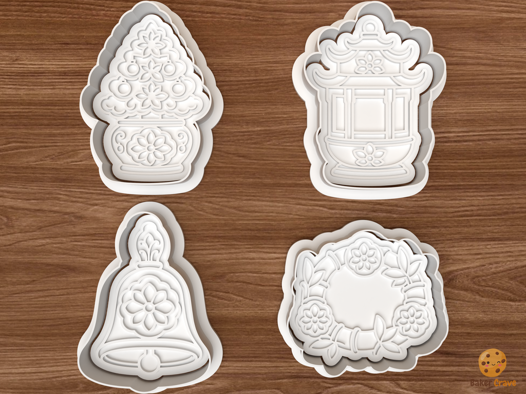 Chinoiserie Christmas Cookie Cutter Set STL File - 01 set main