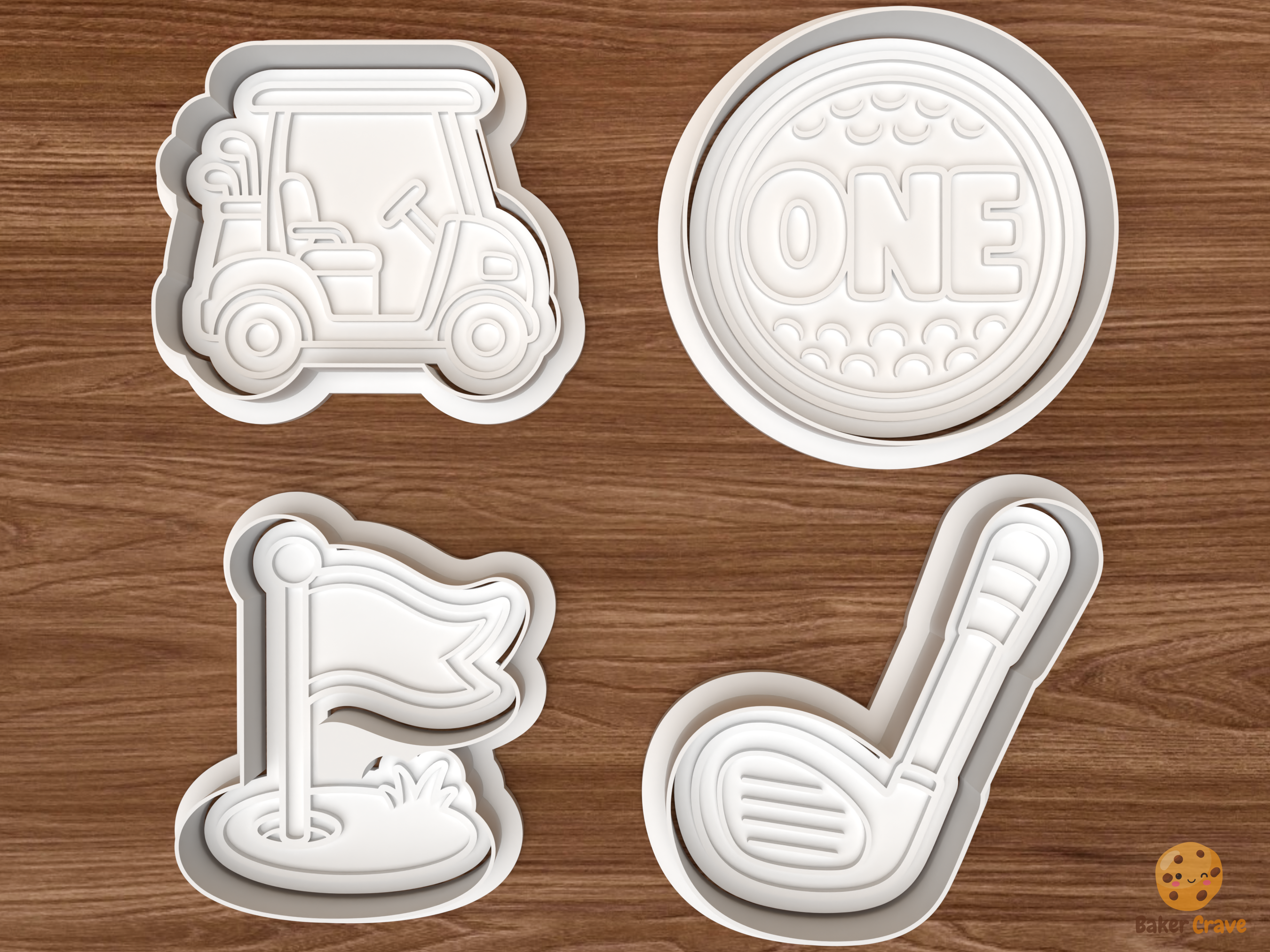Golf First Birthday Cookie Cutter Set STL File - 01 set main