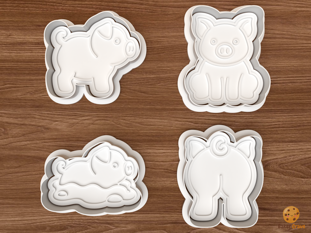 Cute Farm Pig Cookie Cutter Set STL File