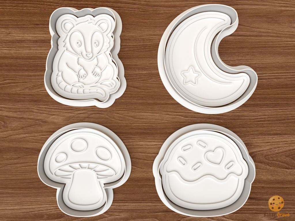 Whimsical Opossum Woodland Cookie Cutter Set STL File - 01 set main