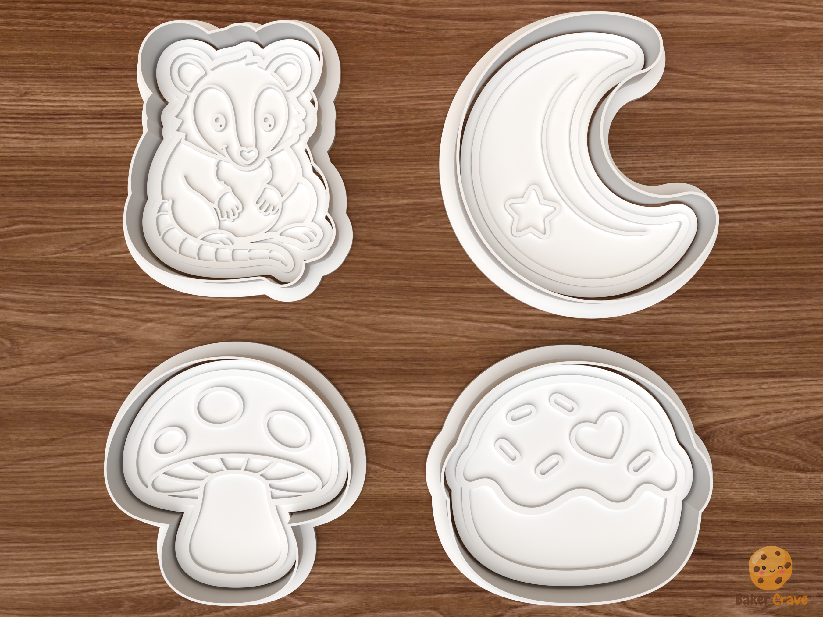 Whimsical Opossum Woodland Cookie Cutter Set STL File - 01 set main