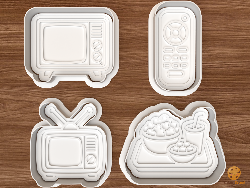 Retro TV Night Cookie Cutter Set STL File - 01 set main