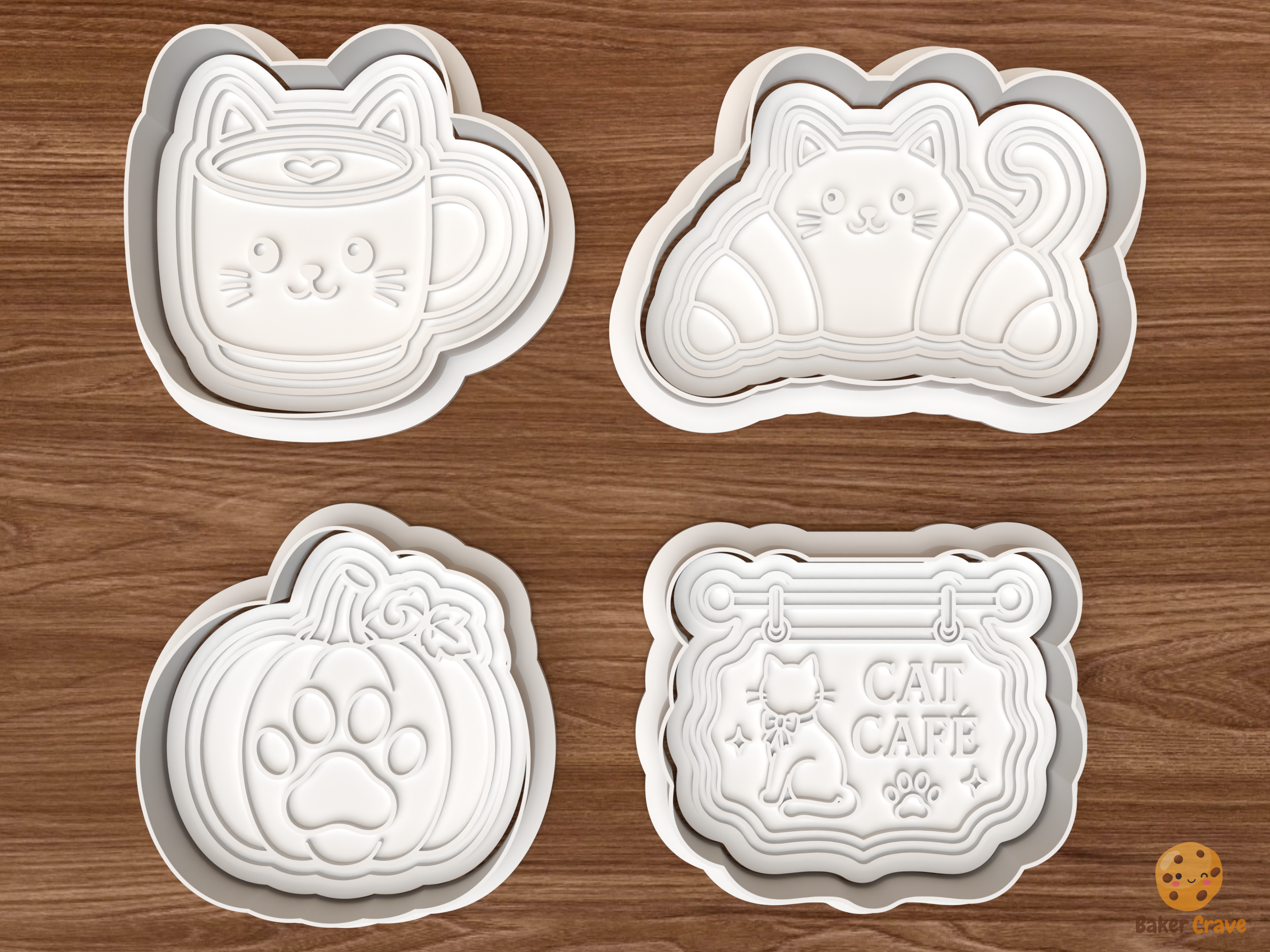 Spooky Cat Café Cookie Cutter Set STL File - 01 set main