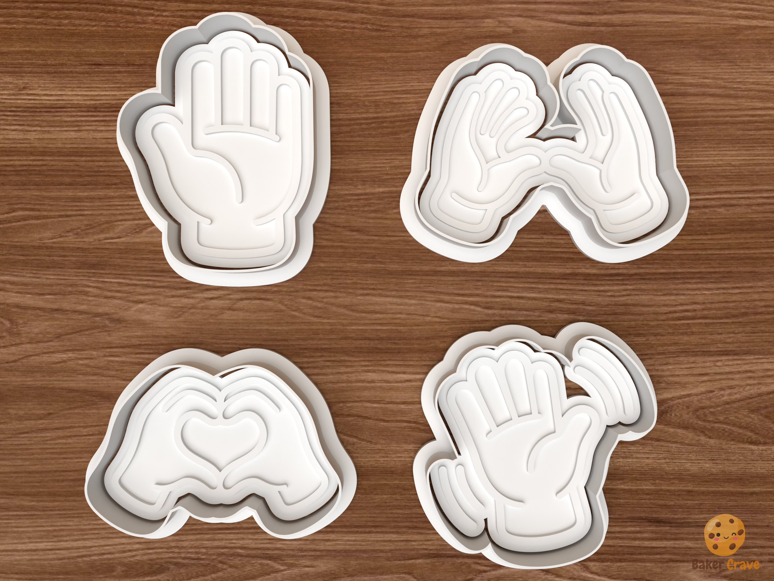 Sign Language Hands Cookie Cutter Set STL File - 01 set main