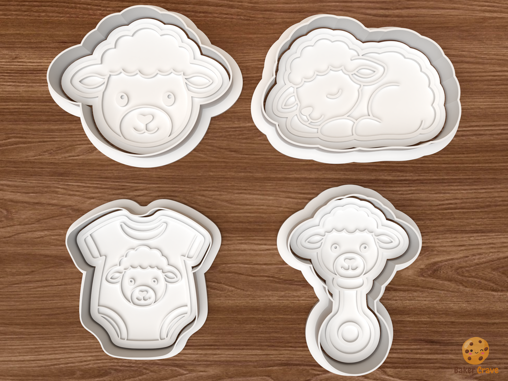 Little Lamb Baby Shower Cookie Cutter Set STL File - 01 set main