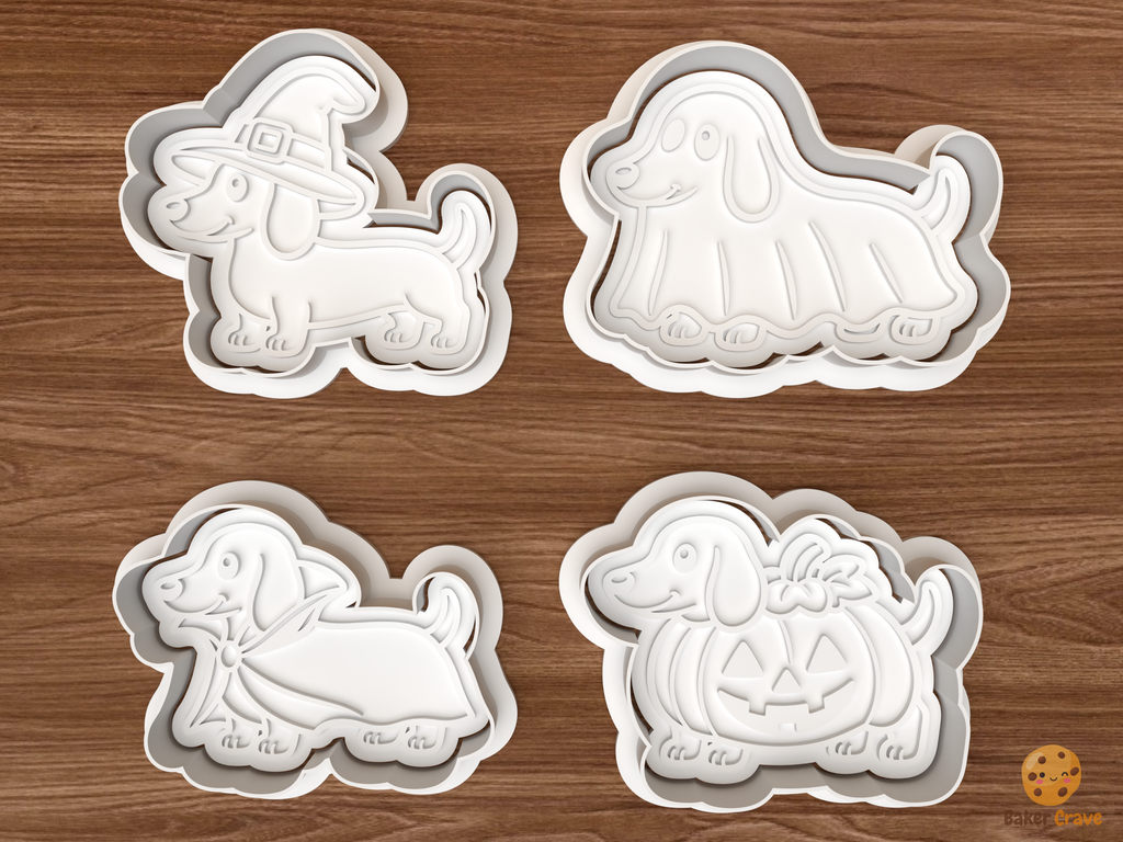 Halloween Dachshund Dog Cookie Cutter Set STL File - 01 set main