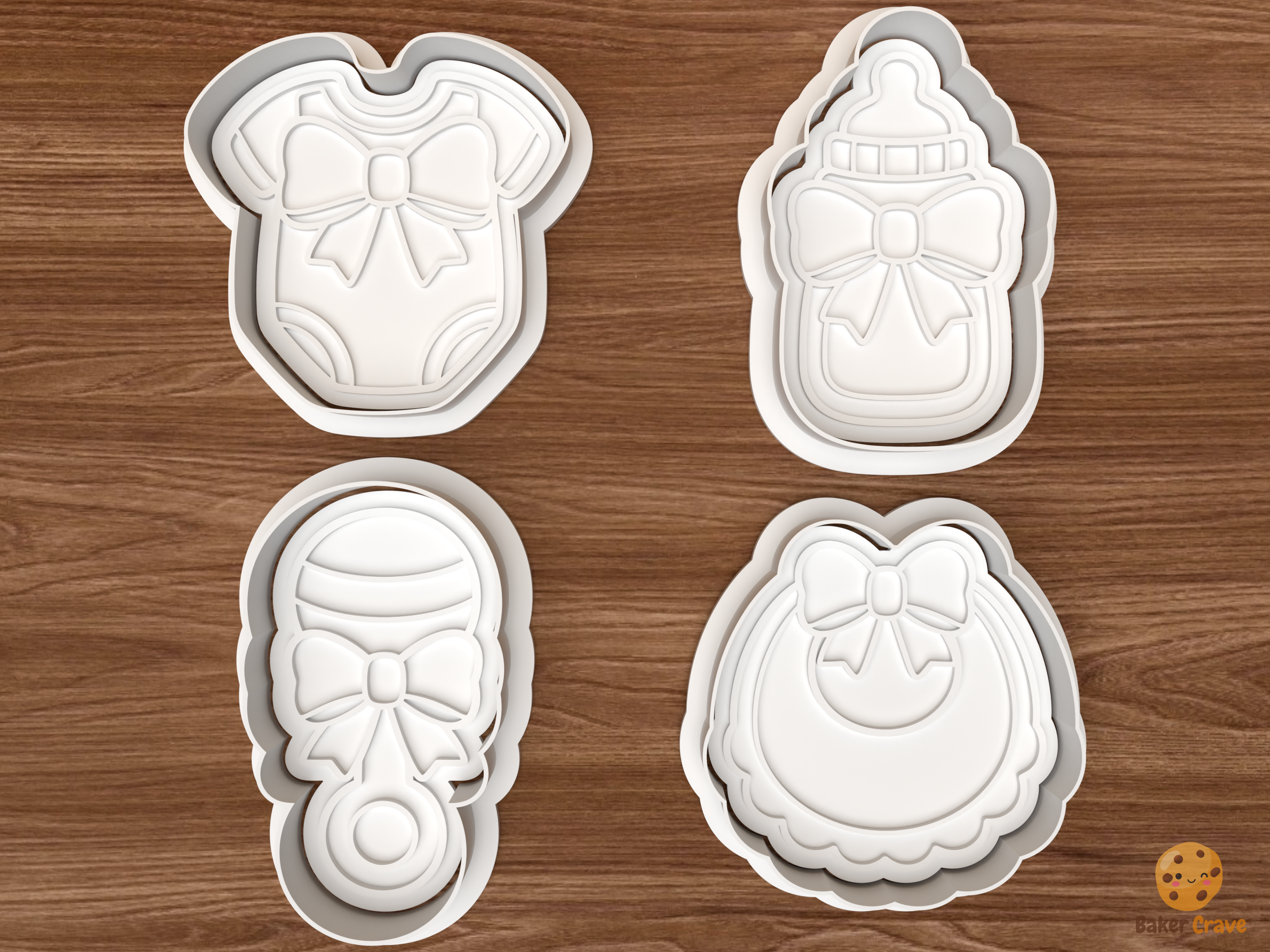 Coquette Bow Baby Shower Cookie Cutter Set STL File - 01 set main