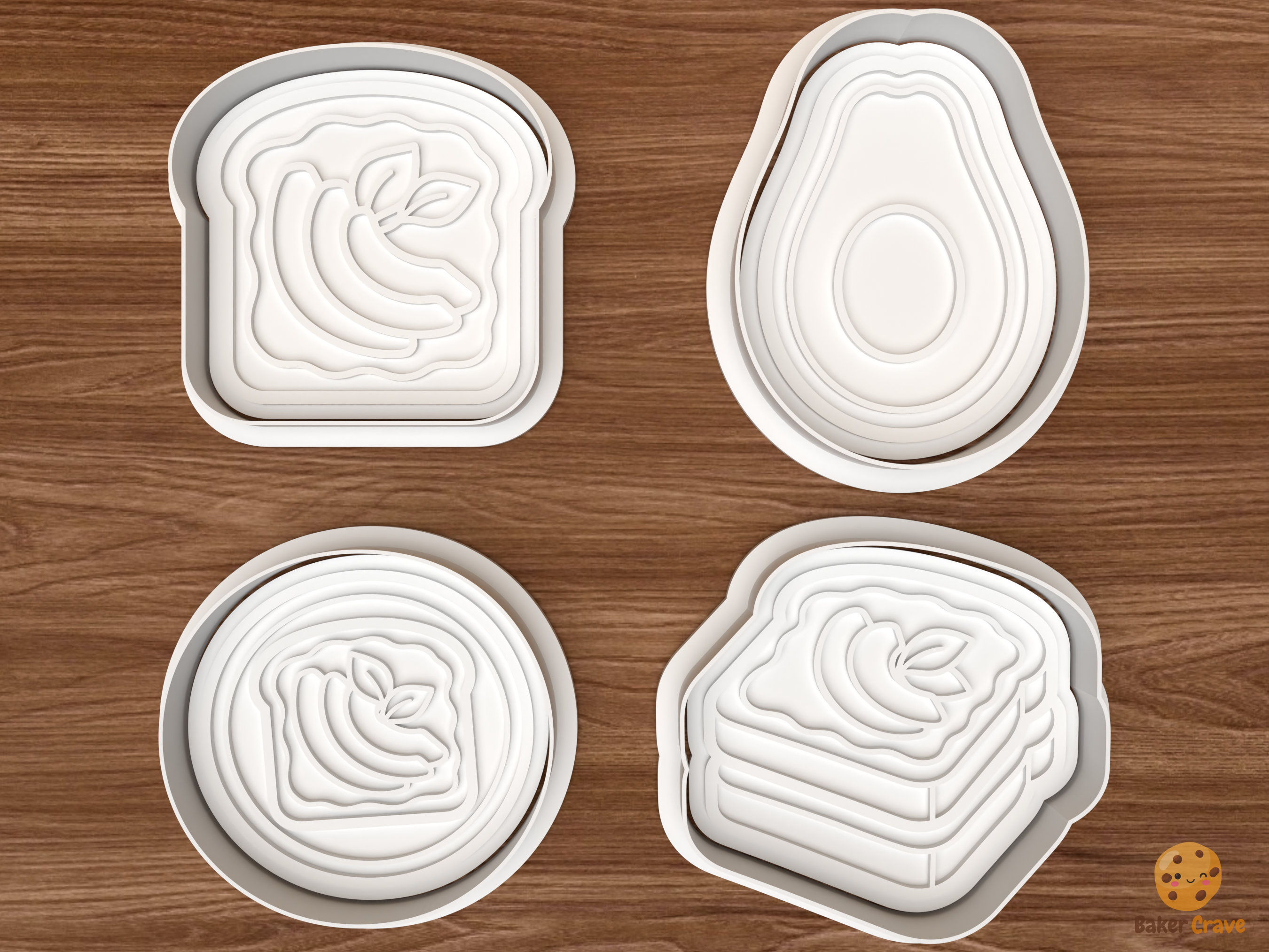 Avocado Toast Brunch Cookie Cutter Set STL File - 01 set main