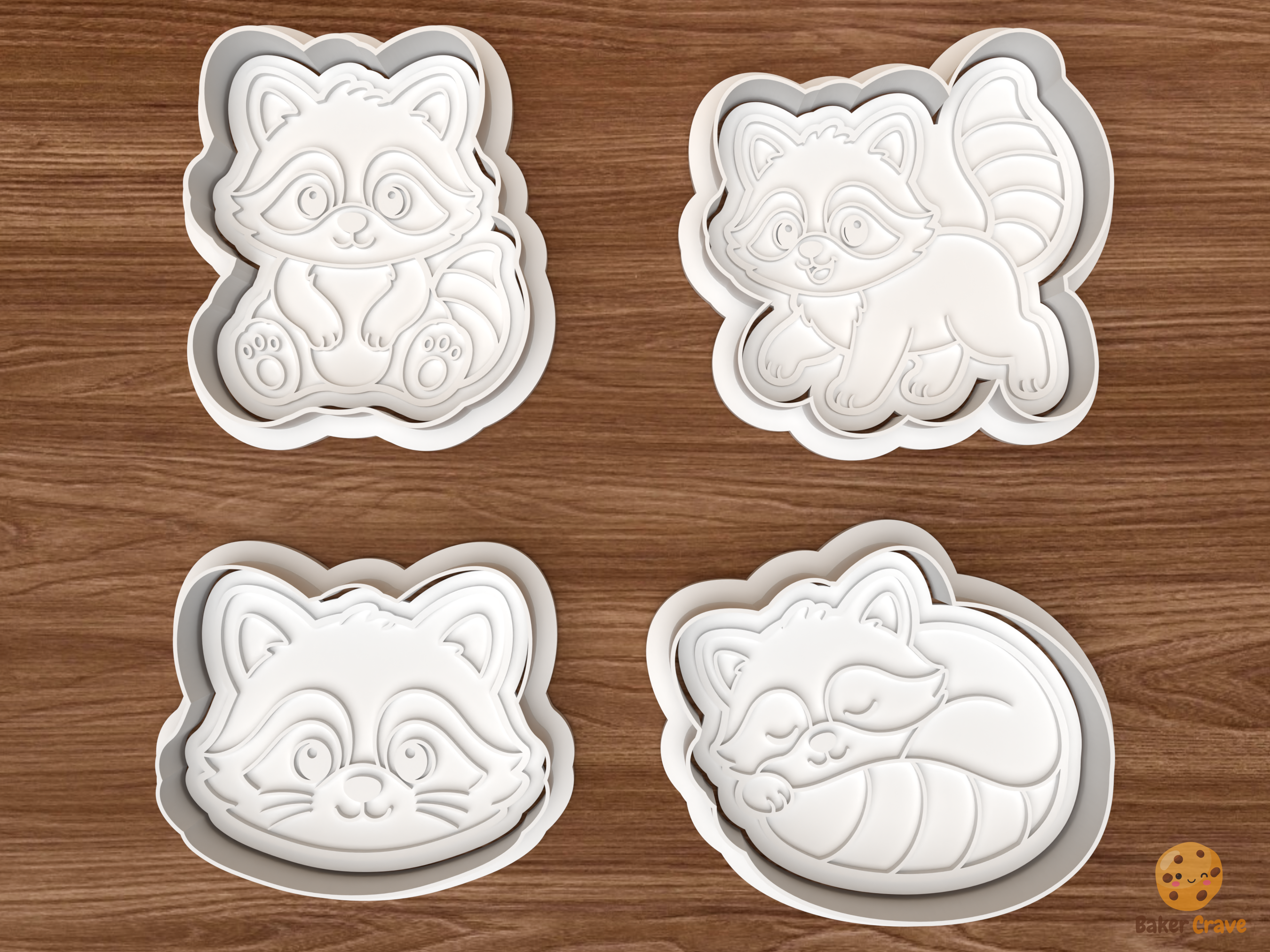 Raccoon Cookie Cutter Set STL File - 01 set main